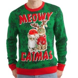 Meowy Catmas Cat Ugly Christmas Sweater Size Medium
